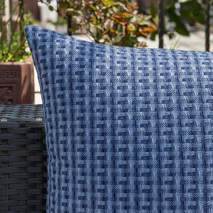 Kevin Textile Outdoor Waterproof Throw Pillow Covers Pack of 2 Farmhouse Decorative Cushion Covers for Garden Patio Tent Balcony Bench Couch Sofa 24x24 Inch, Navy Blue