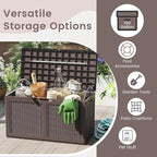 HAPPYGRILL 100 Gallon Resin Deck Box Outdoor Waterproof Storage with Lockable Lid, Rattan Texture Storage Container with Wheels for Pool Accessories, Garden Tool, Patio Furniture Cushion (Brown)