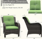 Patio Wicker Chairs Set of 2, Patio Rattan Dining Chairs with 3.5-inch Seat Cushions, High Back and Curved Armrest for Garden, Backyard, Balcony and Deck, Green