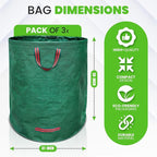 Gardenpal 3 Pack 132 Gallon Reusable Yard Waste Bag, Heavy Duty, Upright Lawn Bags with 4 Reinforced Handles (132 Gallon/3 Pack)