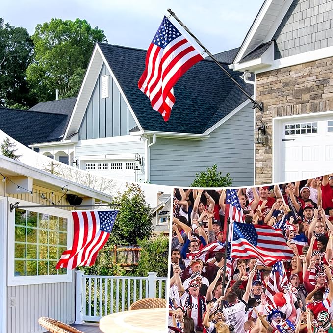 7 FT Flag Pole Kit for Outside House Porch Wall Mounted with 2-Position Bracket Holder & Rotating Metal Flagpole Ring, 1" Spinning Stainless Steel Thicken Flag Poles for 4x6 American Flag(7 FT, Black)