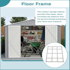 10x12 FT Outdoor Storage Shed with Floor Frame, Heavy Duty Metal Garden Tool Shed with Double Lockable Doors, Waterproof Backyard Utility Shed for Bikes, Lawn Mowers, Tools, Equipment