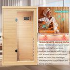 Infrared Wooden Sauna 1 Person Infrared Saunas for Home Dry Sauna for Home,Low Emf Infrared Sauna 1050W Indoor Saunas,Traditional Sauna,Bluetooth Speakers, Reading Lamps,Room:63 * 28.74 * 36.61Inch
