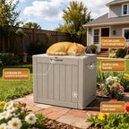 31 Gallon Deck Box, Small Outdoor Storage Box Waterproof, UV-Resistant and Weatherproof Outside Resin Storage Bin for Outdoor Patio Furniture Pillows, Pool Supplies, Garden Tools, Light Brown