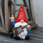 Garden Gnome with Guitar 7.1“ Figurine Ornament for Indoor Outdoor Home Patio Yard Lawn, Red Hat, Blue Outfit, Indoor Outdoor Decorative Statue