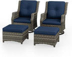 4 Piece Patio Furniture Set, 2 Swivel Glider Chairs and 2 Ottomans PE Wicker Footstool, Outdoors Rattan Conversation Set with Deep Seating and Olefin Cushions, for Backyard, Garden, Navy
