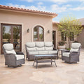 Swivel Patio Chairs sofa Set of 5 with 6" Thick Cushion - Wicker Outdoor Swivel Rocker Patio Chair ,Sofa/Glass coffee table, High Back Comfortable Outdoor Glider Chairs - Brown Wicker | Beige Cushions