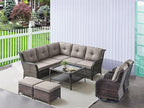 HUMMUH 8 Piece Patio Furniture PE Wikcer Outdoor Furniture Set with Sectional Sofa Swivel Patio Chairs Ottomans and Glass Coffee Table for Yard,Garden,Lawn