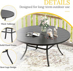 VICLLAX Patio Dining Set for 6, 7 Pieces Outdoor Furniture Includes 53" Round Patio Table with Umbrella Hole and 6 Outdoor Swivel Chairs for Lawn Garden, Black Tabletop and Blue Fabric