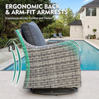 MEISSALIVVE 8 Pieces Patio Furniture Set with 43" Fire Pit Table, Wicker Patio Conversation Set with Swivel Rocking Chairs, Outdoor Patio Set for Lawn Backyard Porch (Grey)
