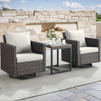 Rilyson Outdoor Patio Swivel Rocker Chairs - 3 Piece Wicker Patio Furniture Bistro Swivel Rocking Chairs Set with Comfortable Cushions,Sturdy Metal Frame and Side Table for Porch Deck(Brown/Beige)