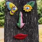 Tree Faces Decor Outdoor, Trees Art Decoration, Colorful Funny Outdoor Tree Faces Decor Creative Face for Patio Trees and Wall Decoration (Color 1)