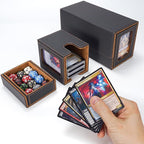 AFIING MTG Commander Deck Box 200 Double Sleeved Cards Storage, 3-in-1 Magnetic Card Case Organizer for Magic: The Gathering TCG CCG, 4 Dividers & 2 Toploaders (Black/Gold)