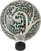 Alpine Corporation 10" Diameter Indoor/Outdoor Glass Mosaic Gazing Globe Yard Decoration, Scroll Leaf Pattern Design