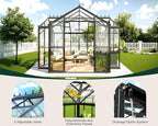 Jocisland 12x10x8 FT Greenhouse for Ourdoors, Quick-Connect Fittings, Aluminum Frame with 2 Vents, 2 Doors, and Walk-in Design for Garden or Backyard, Black