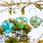 Set of 3 Green Blown Glass Heart Ornaments 4 Inch Hanging Decor for Outdoor Unique Home Garden Patio Decoration for Mom Wife