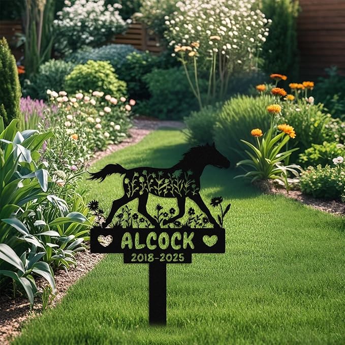 Personalized Horse Memorial Stake,Pet Plaque for Horse Lover,Metal Horse Grave Marker,Remembrance Stake,Outdoor Garden Yard Sign Horse 12inch