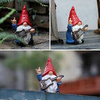 Garden Gnome with Guitar 7.1“ Figurine Ornament for Indoor Outdoor Home Patio Yard Lawn, Red Hat, Blue Outfit, Indoor Outdoor Decorative Statue