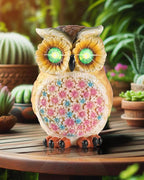 Hand-Painted Resin Owl Figurine with Glow-in-The-Dark Eyes, Solar-Powered Garden Decor 5.5'' Lawn Ornaments Statue Gardening Gifts for Outside Yard Art Patio (Owl)