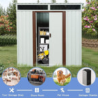 6X5 FT Outdoor Storage Shed, Waterproof Metal Garden Sheds with Lockable Door, Steel Tool Storage Buildings Shed & Outdoor Storage House for Garden, Backyard, Patio, Lawn, Trash Cans(White)
