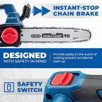 Dong Cheng 12 Inch Brushless Cordless Chainsaw 20V, 12m/s Chain Speed, Tool-Free Tensioning, Auto Oiler & Chain Brake for Wood Cutting & Tree Trimming, Bare Tool Only