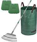 65" Rake,25-Tine Heavy Duty Garden Rake with Leaf Scoops & Bag - Non-Slip Fixed Handle Metal Rastrillo para Jardin for Lawn, Yard, Shrubs, Leaves, Debris