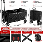 Collapsible Wagons Carts Foldable Wagon, 500LBS Wagon Cart Foldable Heavy Duty with Brakes & All-Terrain Wheels, Large Collapsible Folding Wagons for Beach Camp Sports Grocery, Portable (Black)