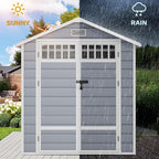 DWVO 6x4.4 FT Resin Storage Shed with Fence-Style and Side Windows, Lockable Door, and Vents for Garden, Backyard, Patio, Lawn, Gray