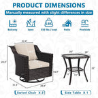 Vista Vibe 3 Pieces Outdoor Patio Conversation Furniture Set - 360 Degree Swivel Glider Rocker Chairs | Wicker End Table, Washable Cushions, Hand-Woven PE Rattan, Lawn, Sunroom (Brown/Beige)