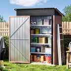 5X3X6.1FT Garden Storage Shed with Lockable Door,Steel Tool Shed with Sloping Roof,Anti-Corrosion Metal Shed for Backyard Patio Lawn (Light Wood Grain)