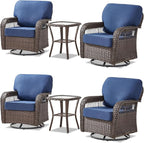 Patio Furniture Sets, 6 Pieces Wicker Outdoor Furniture with Patio Sidetables - 360 Degree Swivel Rocking Chairs and Rattan Side Table for Garden, Porch, Backyard, Blue/Brown Wicker