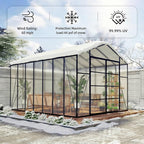 10*12*8.7FT Greenhouse for Outdoors,Polycarbonate Greenhouse with Stronger Wind Protection and Roof Vent,Walk-in Large Aluminum Sunroom Winter Proof,Black