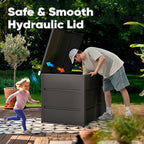 Quictent Metal Deck Box 150 Gallon Outdoor with Hydraulic Lid, Easy Assemble Waterproof Weather-Resistant Storage Bin, 660LBS Capacity for Patio/Garden/Poolside, Grey