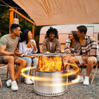 HGD 20" Smokeless Firepit with Heat Deflector, Stainless Steel Wood Burning Fire Pit for Friends & Family Gatherings, Secondary Combustion Outdoor Patio Stove for Garden BBQ & Bonfire