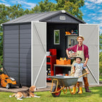 DWVO 6x6FT Outdoor Storage Shed w/o Floor, All-Weather Plastic Shed with Lockable Doors, Window & Vents, Plastic Tool Shed for Backyard, Patio, Poolside, Lawn, Gray