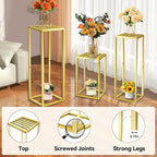 Cylinder Pedestal Stands for Party & Plant,3pcs Square Gold Metal Wedding Flower Display Stand for Centerpieces,15.7/23.6/31.5 inch Tall