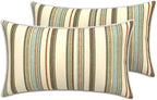 LVTXIII Outdoor Lumbar Pillow Covers 12"x20", Covers ONLY, 2 Pack 30x50cm Lumbar Cushion Cover with White Piping for Home Patio Garden Sofa Bench, Stripe Onyx