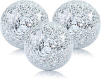 Mosaic Glass Balls 3.35 Inch Decorative Orbs Ball Decor Crack Solid Sphere Mirror for centerpieces Table Bowl Home Christmas Ornaments Silver Set of 3