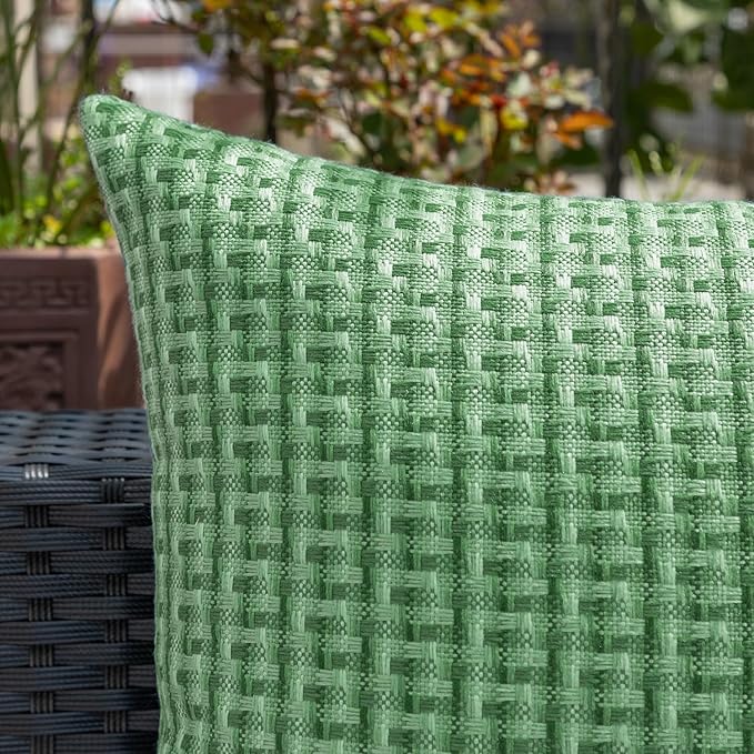Kevin Textile Outdoor Waterproof Throw Pillow Covers Pack of 2 Farmhouse Decorative Cushion Covers for Garden Patio Tent Balcony Bench Couch Sofa 20x20 Inch, Sage Green