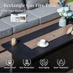 Patio Furniture Set 8 pcs, Wicker Outdoor Patio Furniture, 3-Seat Sofa, 4 Single Chairs, 2 Ottomans and 56" Gas Fire Pit Table, Rattan Patio Conversation Set for Backyard Deck, Grey