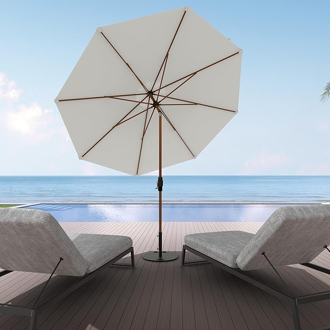 Midtown Umbrellas Wooden 2-8 Feet Outdoor Patio Umbrella, Terylast Off White Fabric, Aluminum Frame For Backyard Umbrella, Deck Umbrella, Garden Umbrella & Pool Umbrella - Wooden Pole