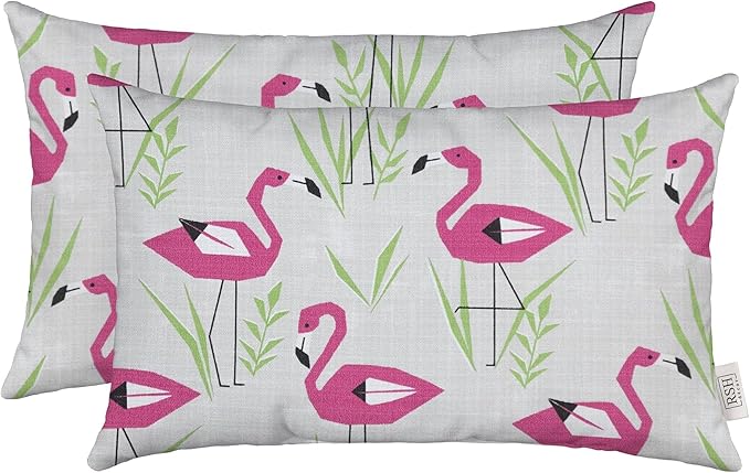 RSH DECOR: Lumbar Throw Pillows Set of 2 | 20” x 12" | All-Weather Spun Fabric | Water and Fade-Resistant | Outdoor Support Pillows for Patio Furniture | Groove Pink Flamingo