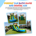 Inflatable Water Slide for Kids and Adults with Splash Pool, Commercial Grade Tropical Backyard Water Park with Slide, Outdoor Fun, Works with Water or Dry Play, 26ft x 9ft x 16ft - with Blower