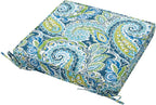 Magpie Fabrics Indoor Outdoor Waterproof Square Chair Cushion, 18" x 18" x 2.5", 2 Pack, Water Resistant Seat Cushions, for Patio Garden Office, Paisley Lapis Green
