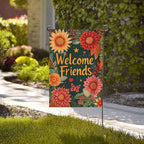 Welcome Friend Garden Flag Vertical Double Sided Outdoor Yard Flags 12.5x18 Inch Burlap Banners for House Lawn