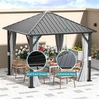 Aoxun 10 x 10 Hardtop Gazebo, Aluminum Metal Outdoor Gazebo with Double Galvanized Steel Top
