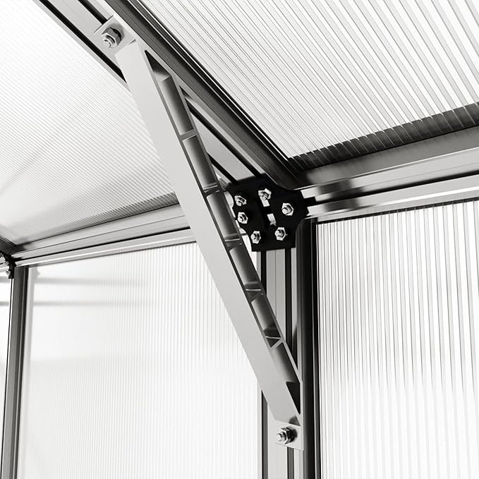 Greenhouse Jasmin 3 Aluminum Frame - 6.3 x 6.3 ft Approx. 6 mm Polycarbonate Panels - Bonus Base Frame and Automatic Vent Opener