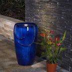 Glitzhome Ceramic Vase Outdoor Water Fountain Tall Patio Garden Water Fountain with LED Light and Submersible Pump Yard Art Decor, 20.5”H, Blue