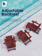 KINGYES Folding Adjustable Adirondack Chair with Ottoman & 2 Cup Holders Set of 4, HDEP Multifunctional Adirondack Chair with Footrest, Red