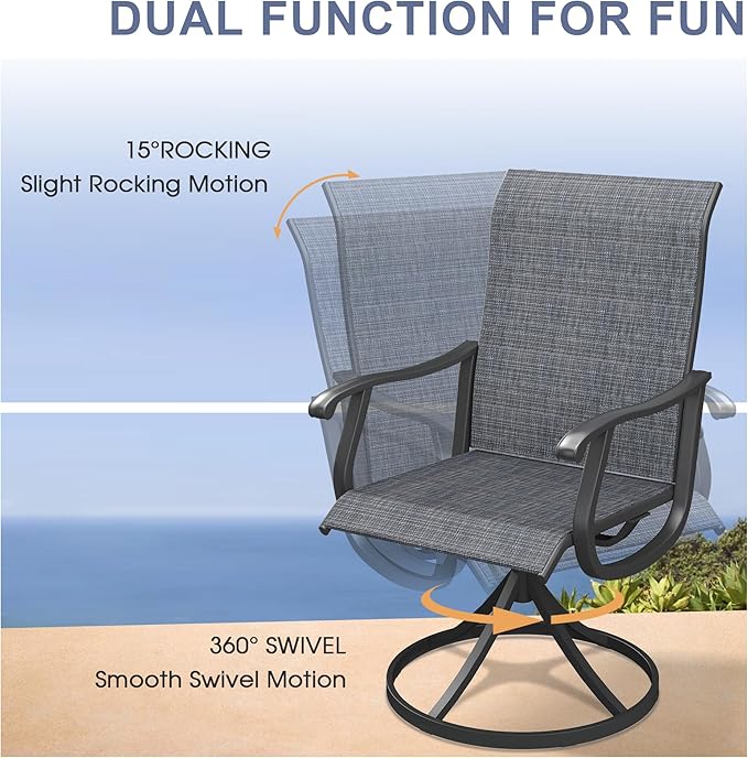 VICLLAX 7 Pieces Outdoor Dining Set, Patio Furniture Set of 6 Patio Swivel Dining Chairs and 50" Patio Round Table, Dark Charcoal Chairs & Walnut Tabletop